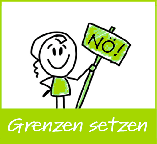 Illustration Grenzen Setzten, Strichmännchen mit Schild: NEIN. Hahn Coaching, Köln