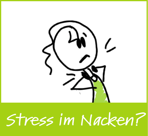 Illustration Strichmännchen das sich an den Nacken fasst, Hahn-Coaching, Köln
