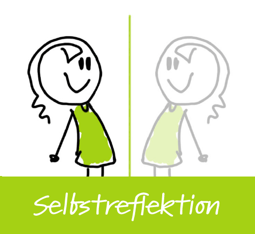 Illustration selbstreflektierte Führungskraft, Männchen im Spiegel. Hahn-Coaching, Silvia Hahn, Köln.